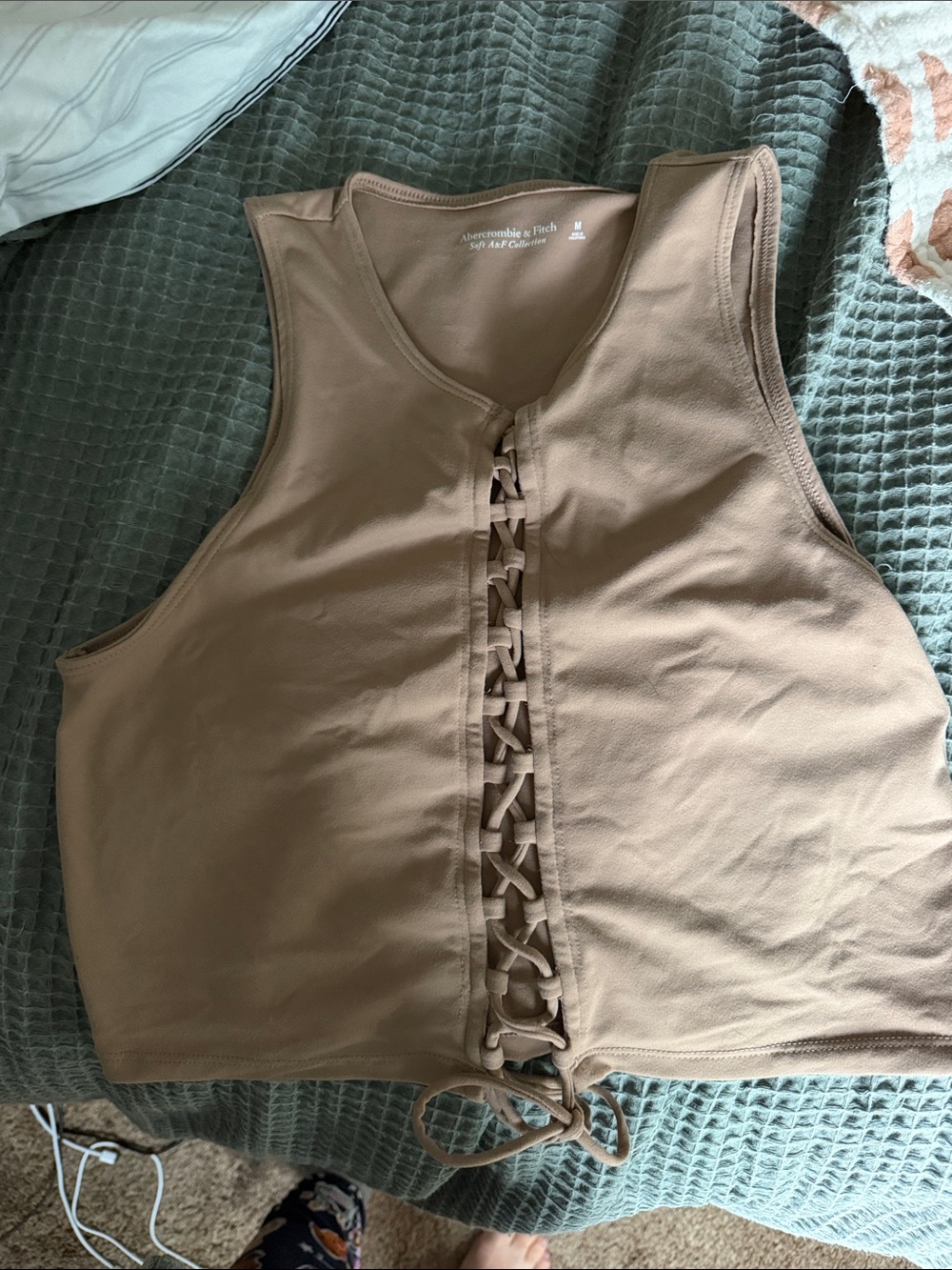 Abercrombie & Fitch Taupe Lace-Up Crop Tank